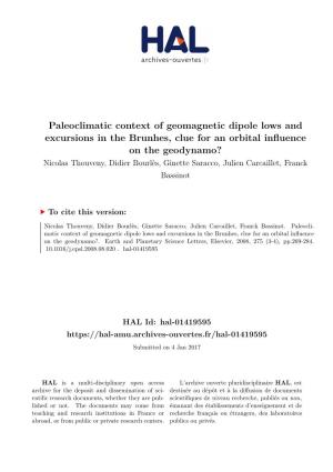 Paleoclimatic Context of Geomagnetic Dipole Lows And