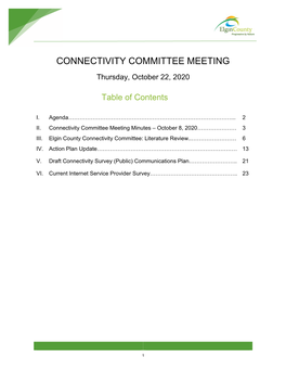 October 22, 2020 – Connectivity Committee Meeting Agenda