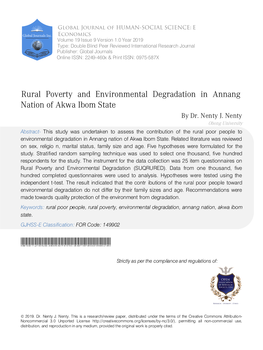 Rural Poverty and Environmental Degradation in Annang Nation of Akwa Ibom State by Dr