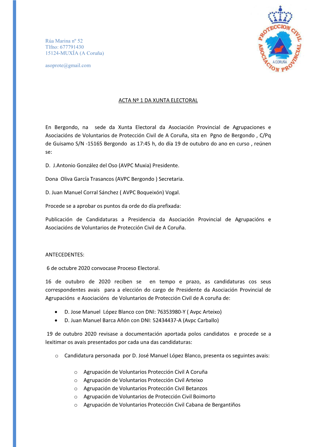 Acta Nº 1 Da Xunta Electoral