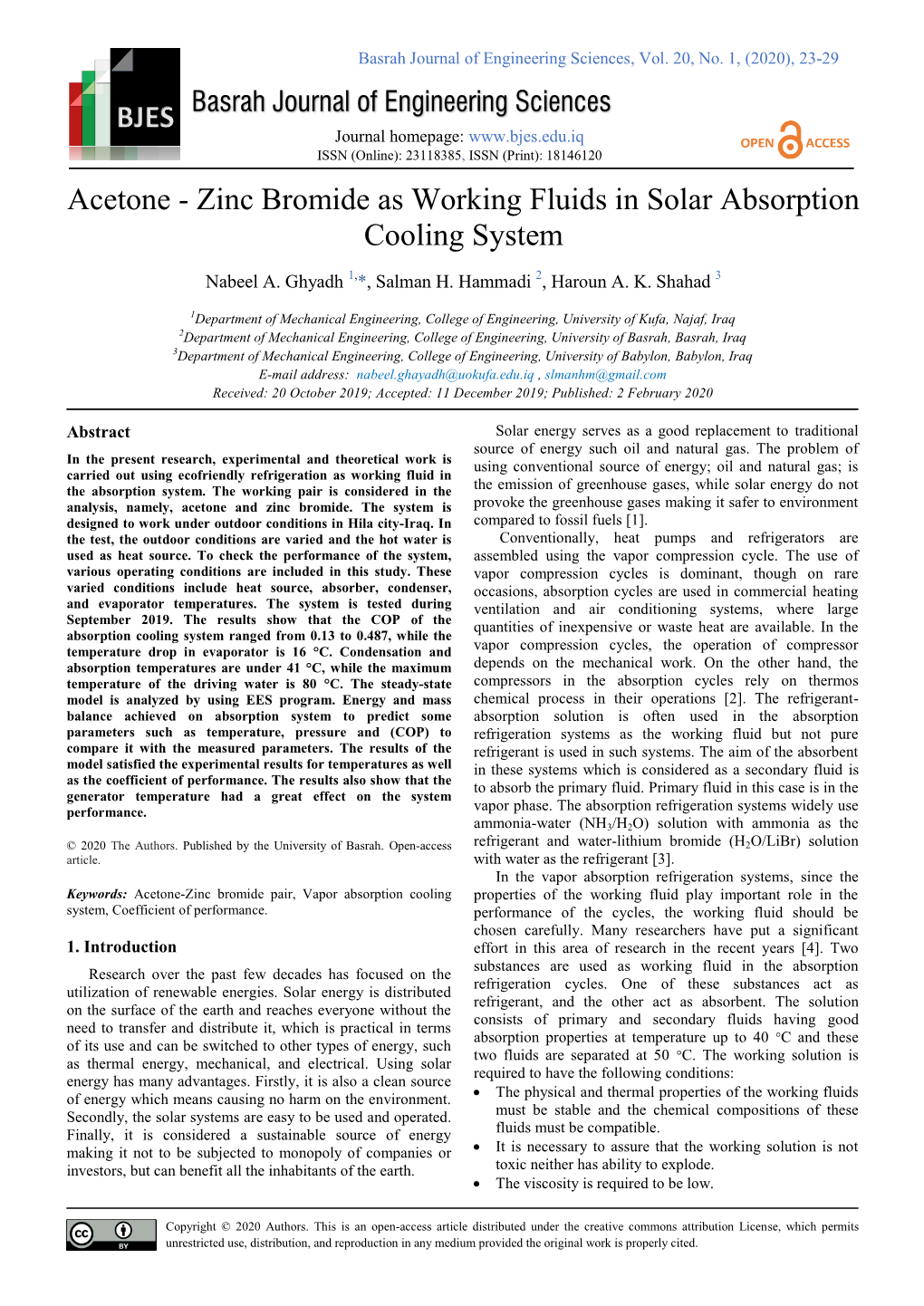 Zinc Bromide As Working Fluids in Solar Absorption Cooling System