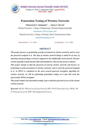 Penetration Testing of Wireless Networks