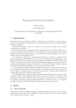Sinusoidal Modelling and Synthesis