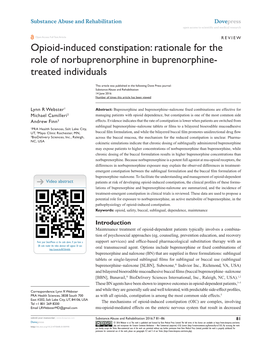 Opioid-Induced Constipation: Rationale for the Role of Norbuprenorphine in Buprenorphine- Treated Individuals