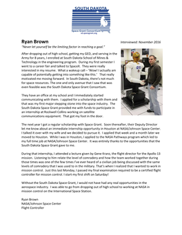 Ryan Brown Interviewed: November 2016 “Never Let Yourself Be the Limiting Factor in Reaching a Goal.”