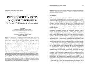 Interdisciplinarity in Quebec Schools