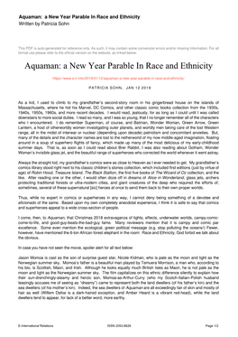 Aquaman: a New Year Parable in Race and Ethnicity Written by Patricia Sohn