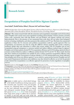 Encapsulation of Pumpkin Seed Oil in Alginate Capsules