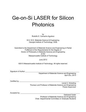 Ge-On-Si LASER for Silicon Photonics