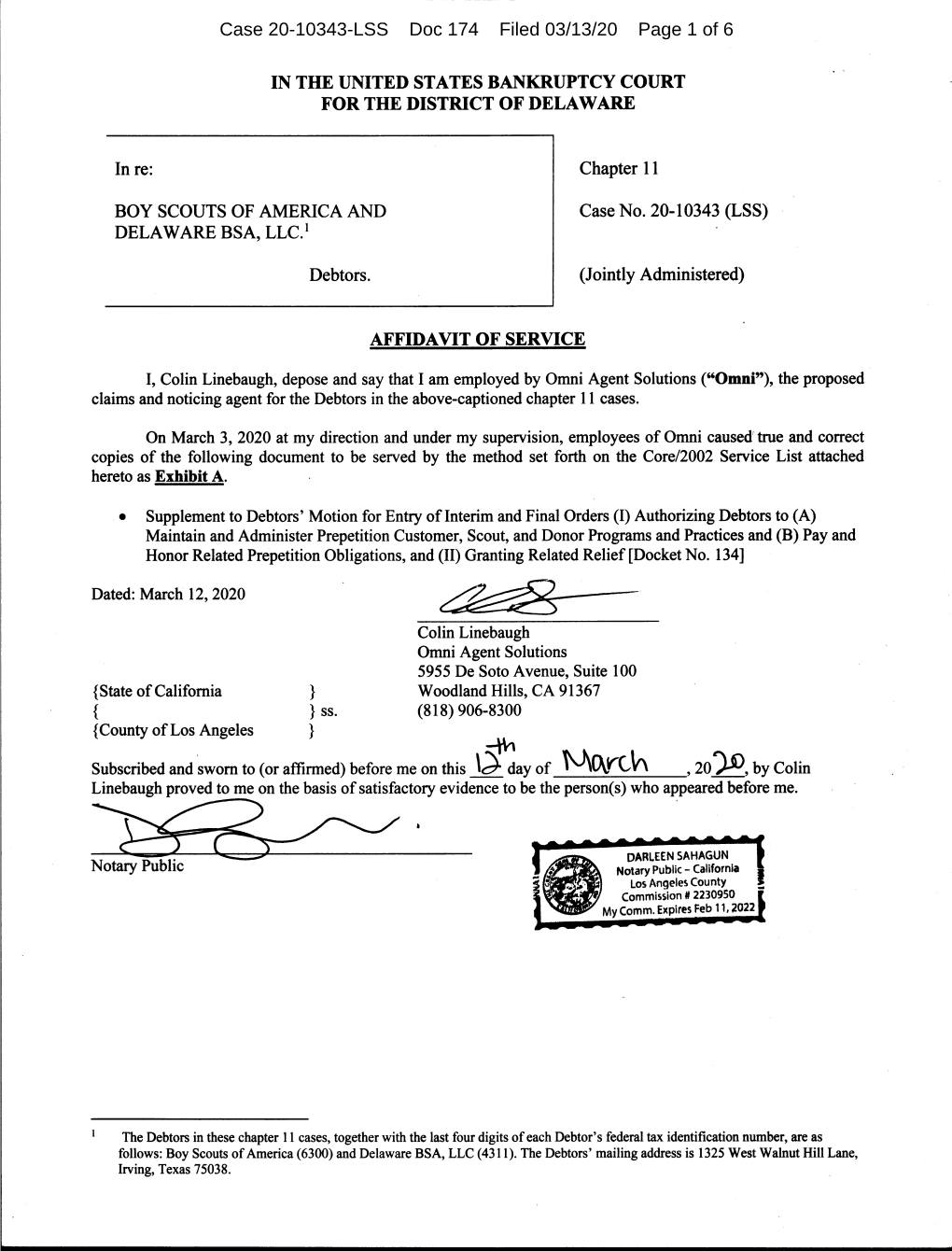 Case 20-10343-LSS Doc 174 Filed 03/13/20 Page 1 of 6 Case 20-10343-LSS Doc 174 Filed 03/13/20 Page 2 of 6