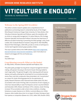 Oregon Wine Research Institute Viticulture & Enology Technical Newsletter Spring 2019
