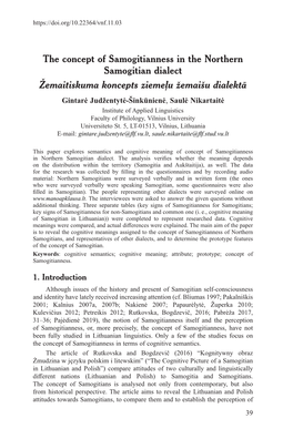 The Concept of Samogitianness in the Northern Samogitian Dialect Žemaitiskuma Koncepts Ziemeļu Žemaišu Dialektā