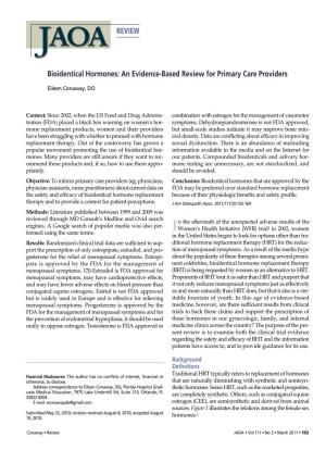 Bioidentical Hormones: an Evidence-Based Review for Primary Care Providers