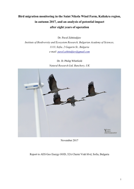 Bird Migration Monitoring in the Saint Nikola Wind Farm, Kaliakra Region, in Autumn 2017, and an Analysis of Potential Impact After Eight Years of Operation