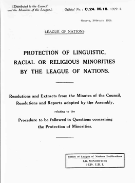 Protection of Linguistic, Racial Or Religious Minorities by the League of Nations