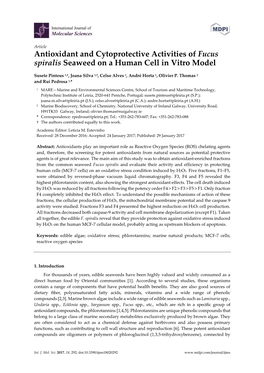 Antioxidant and Cytoprotective Activities of Fucus Spiralis Seaweed on a Human Cell in Vitro Model