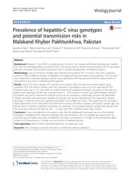 Prevalence of Hepatitis-C Virus Genotypes and Potential Transmission Risks in Malakand Khyber Pakhtunkhwa, Pakistan
