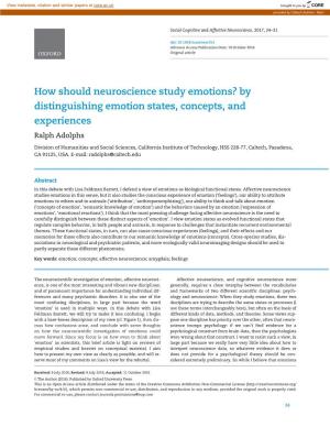 How Should Neuroscience Study Emotions? by Distinguishing Emotion States, Concepts, and Experiences Ralph Adolphs