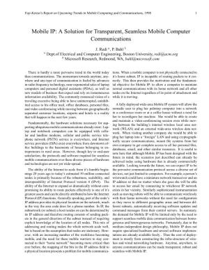 Mobile IP: a Solution for Transparent, Seamless Mobile Computer Communications