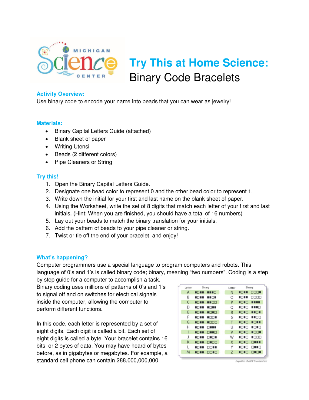 Try This at Home Science: Binary Code Bracelets