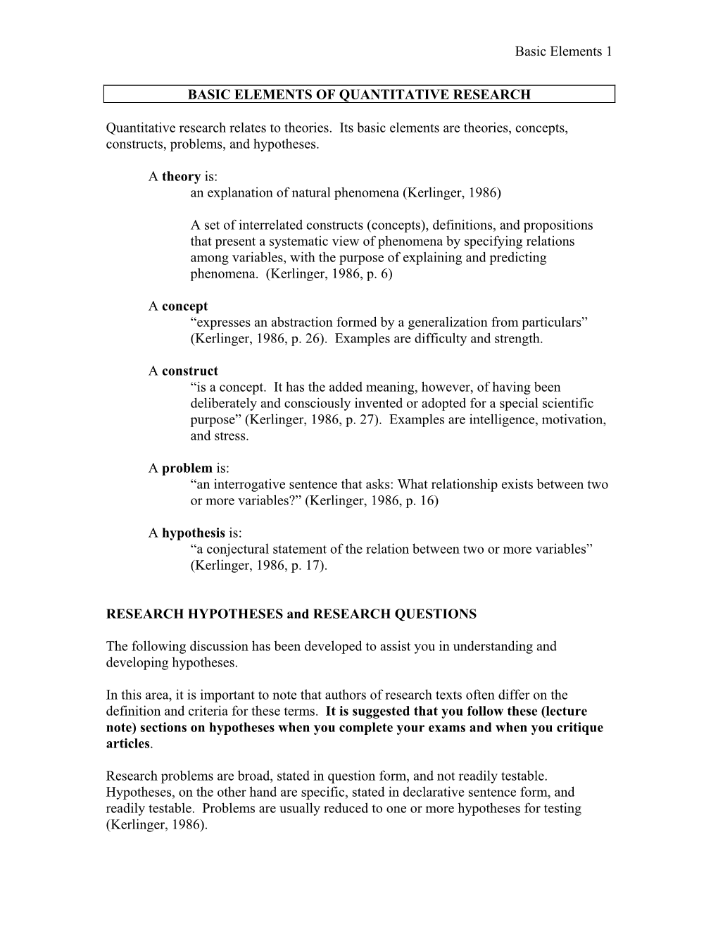 Basic Elements 1 BASIC ELEMENTS of QUANTITATIVE RESEARCH