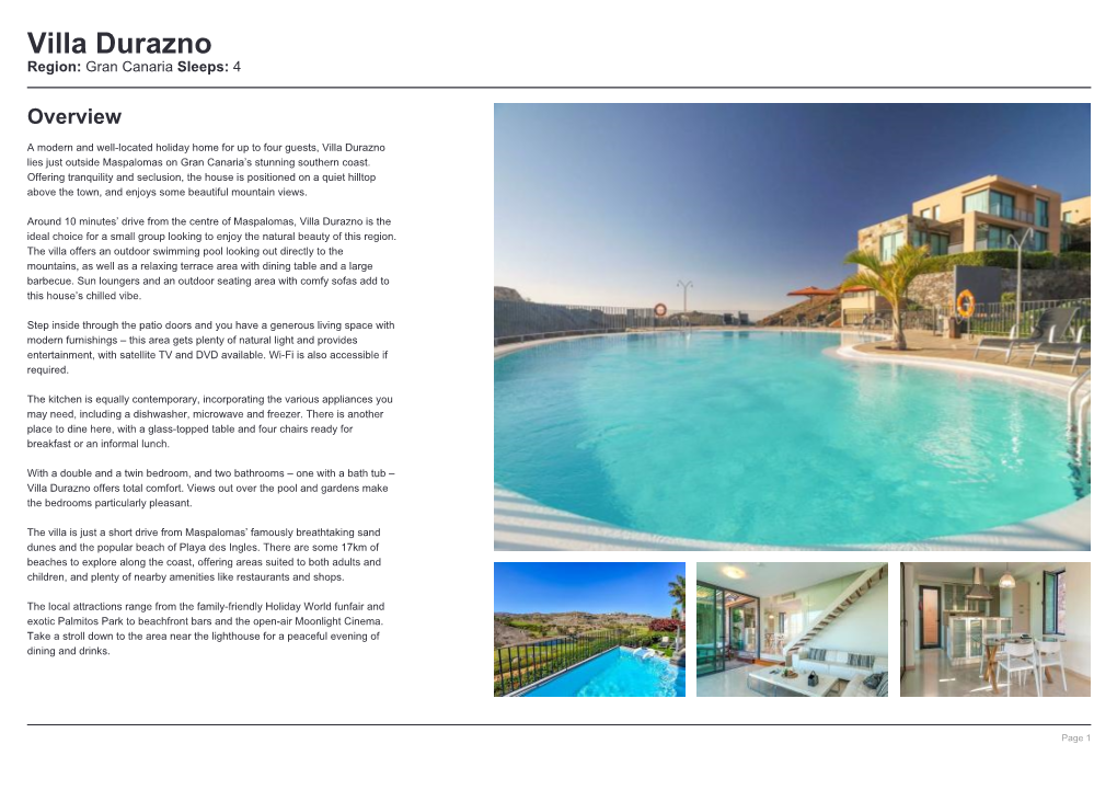 Villa Durazno Region: Gran Canaria Sleeps: 4