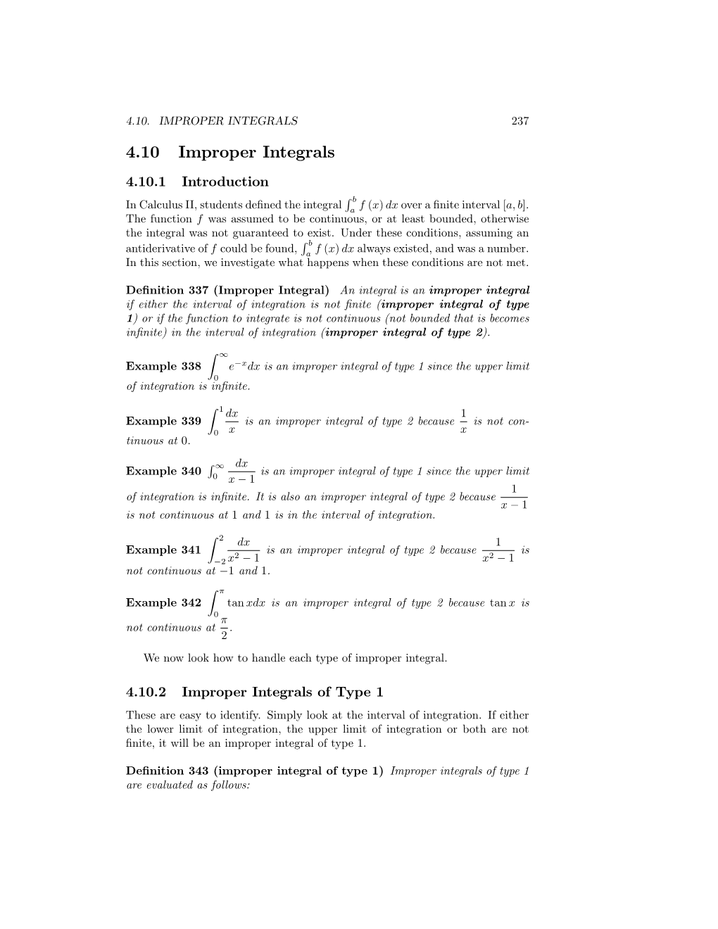 4.10 Improper Integrals