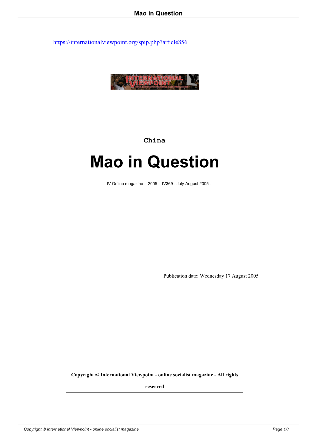 Mao in Question