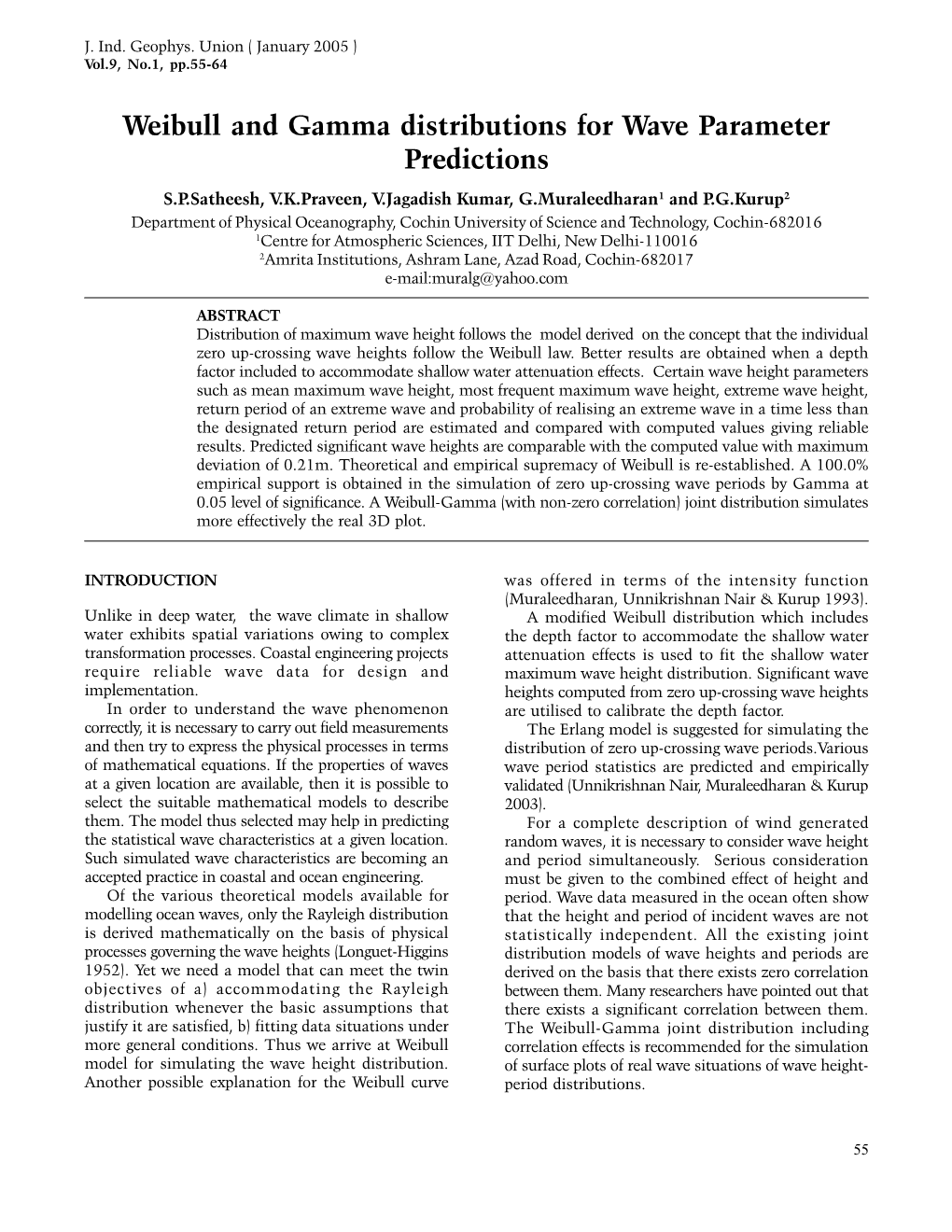 Weibull and Gamma Distributions for Wave Parameter Predictions