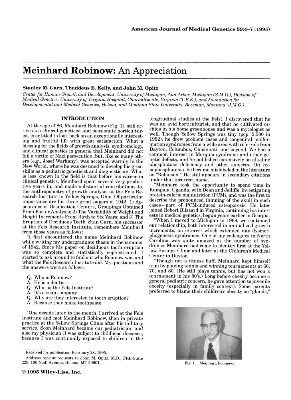 Meinhard Robinow: an Appreciation