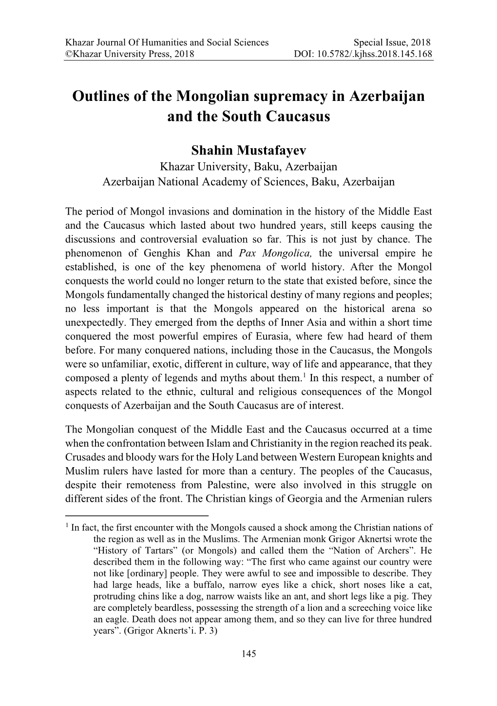 Outlines of the Mongolian Supremacy in Azerbaijan and the South Caucasus