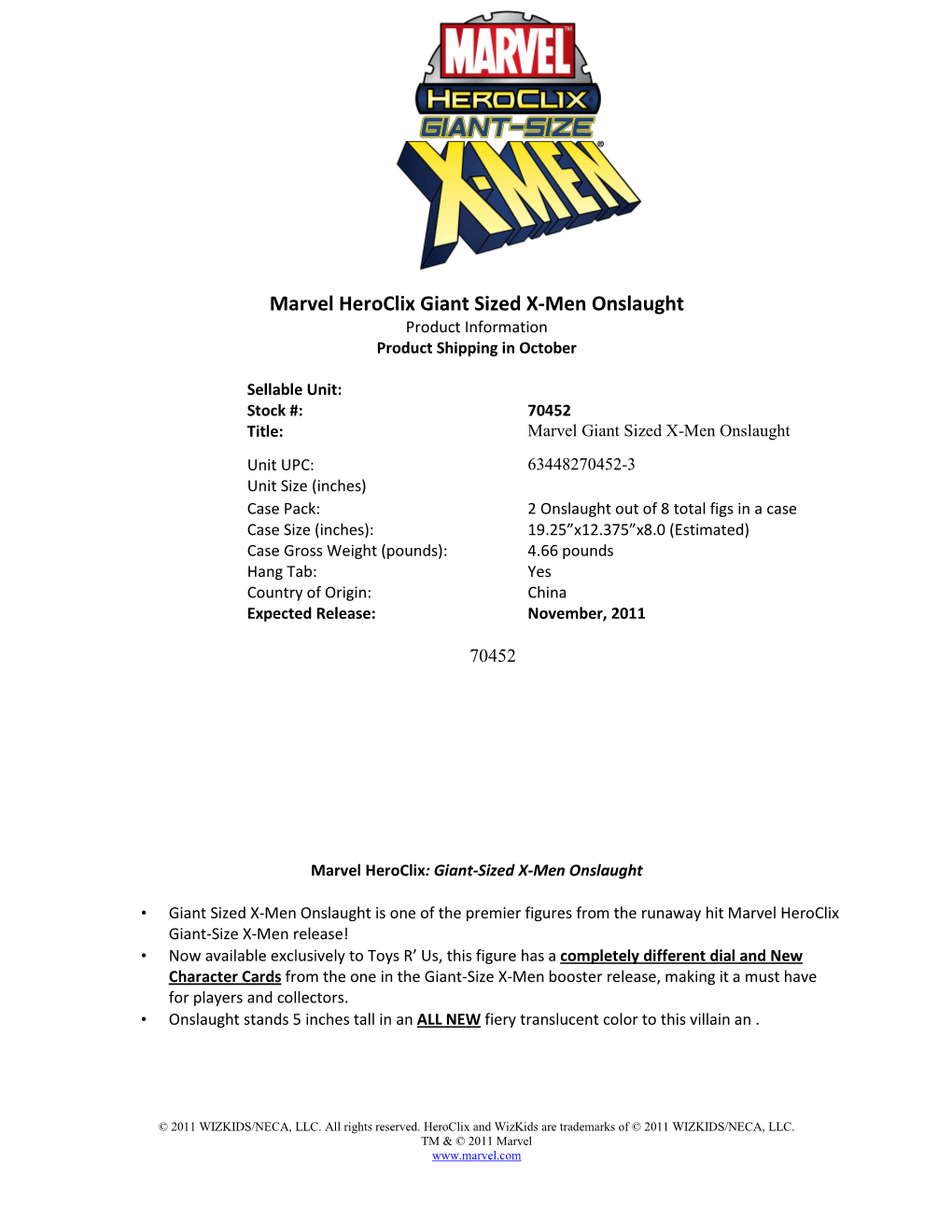 Marvel Heroclix Giant Sized X-Men Onslaught Product Information Product Shipping in October