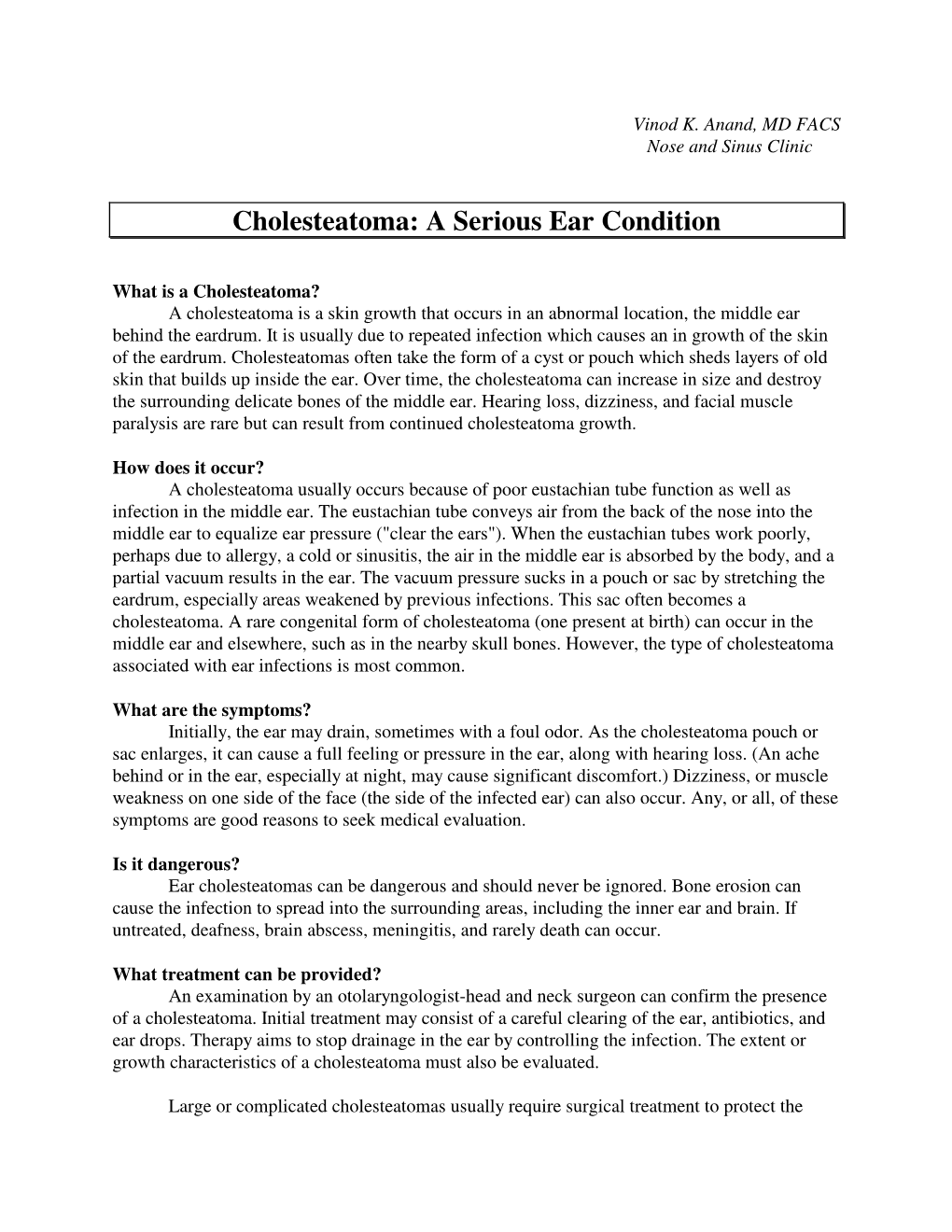 Cholesteatoma: a Serious Ear Condition