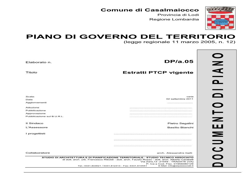 Estratti PTCP Vigente Il Primo Livello Operativo Del PTCP: 