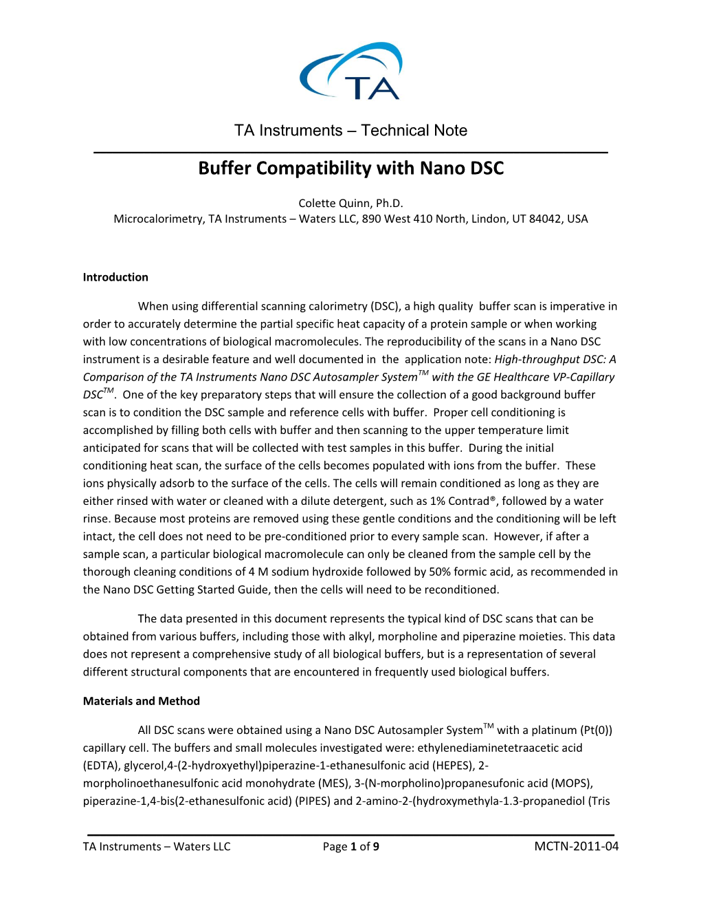 Buffer Compatibility with Nano DSC