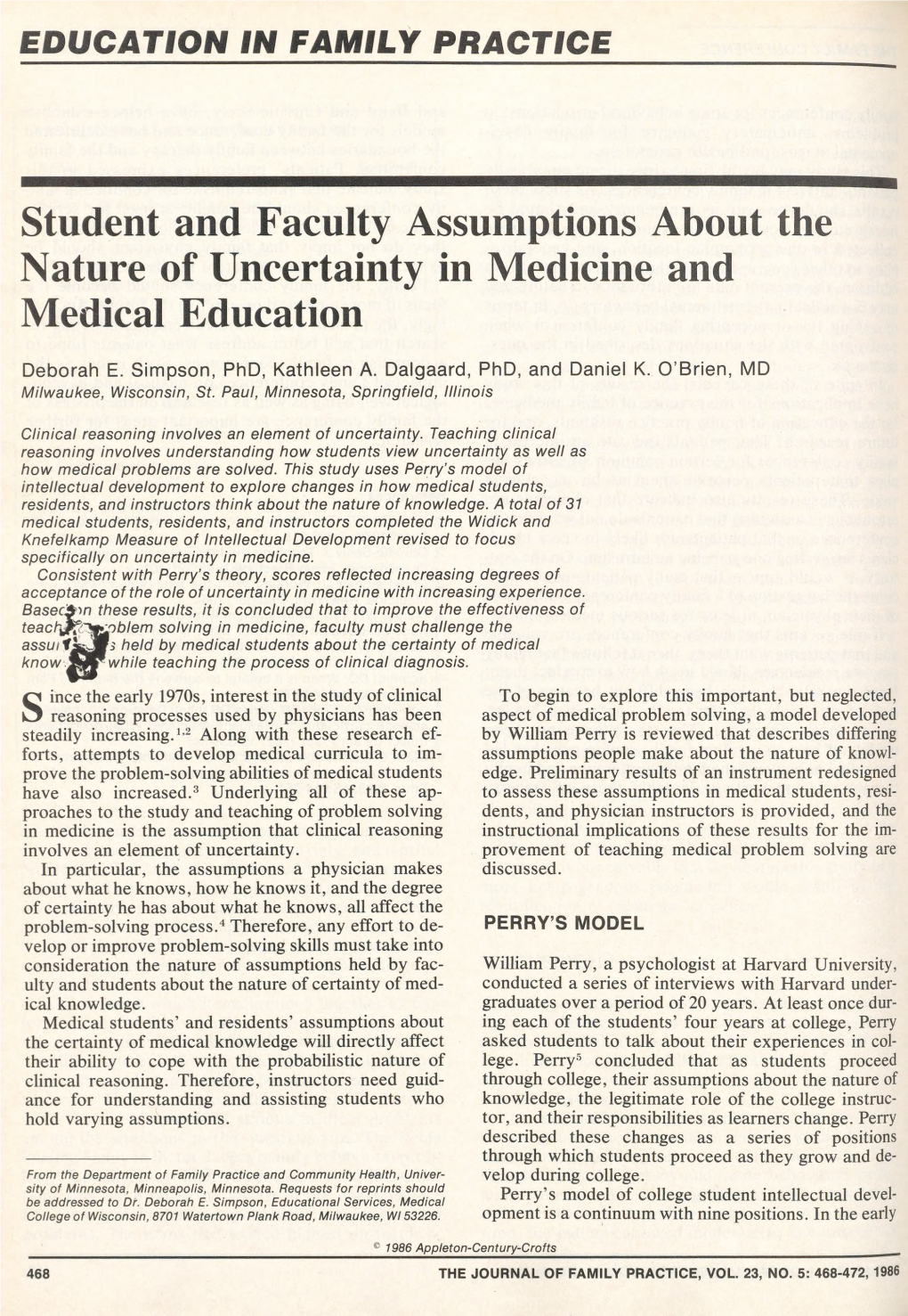 Student and Faculty Assumptions About the Nature of Uncertainty in Medicine and Medical Education