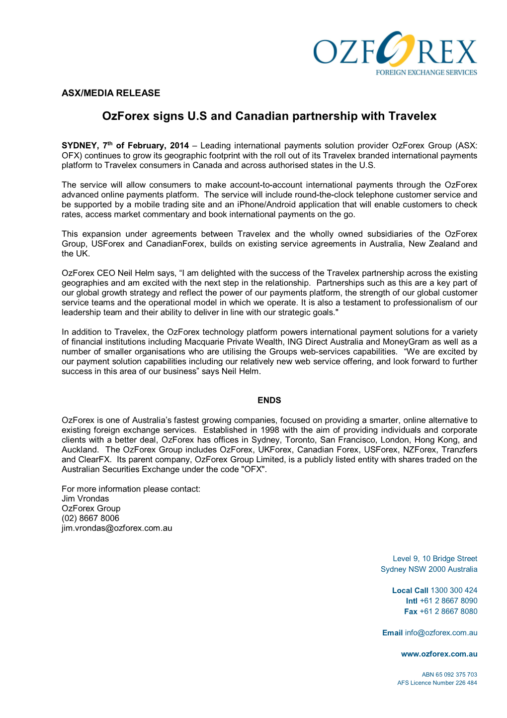Ozforex Signs U.S and Canadian Partnership with Travelex