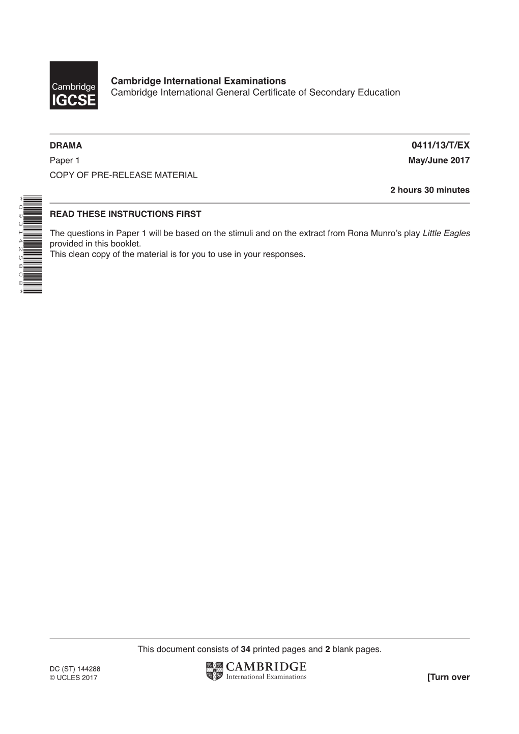 Cambridge International Examinations Cambridge International General Certificate of Secondary Education 0411/13/T/EX