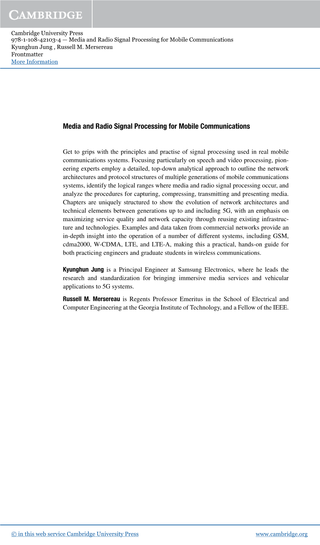 Media and Radio Signal Processing for Mobile Communications Kyunghun Jung , Russell M