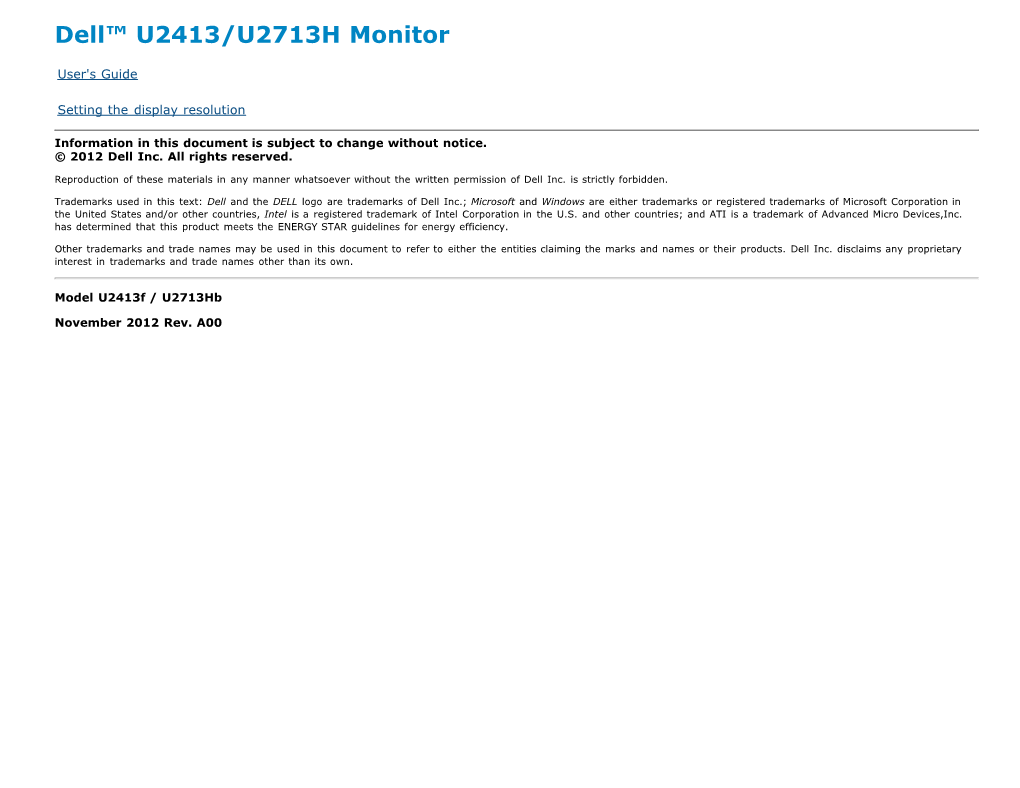 Dell U2413/U2713H Monitor User's Guide