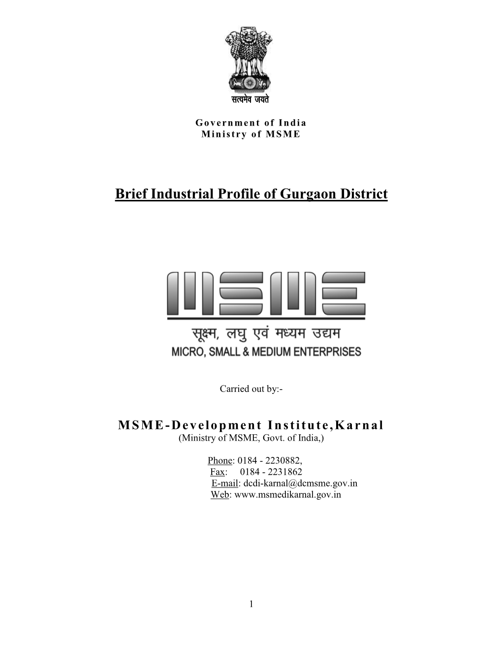 Brief Industrial Profile of Gurgaon District