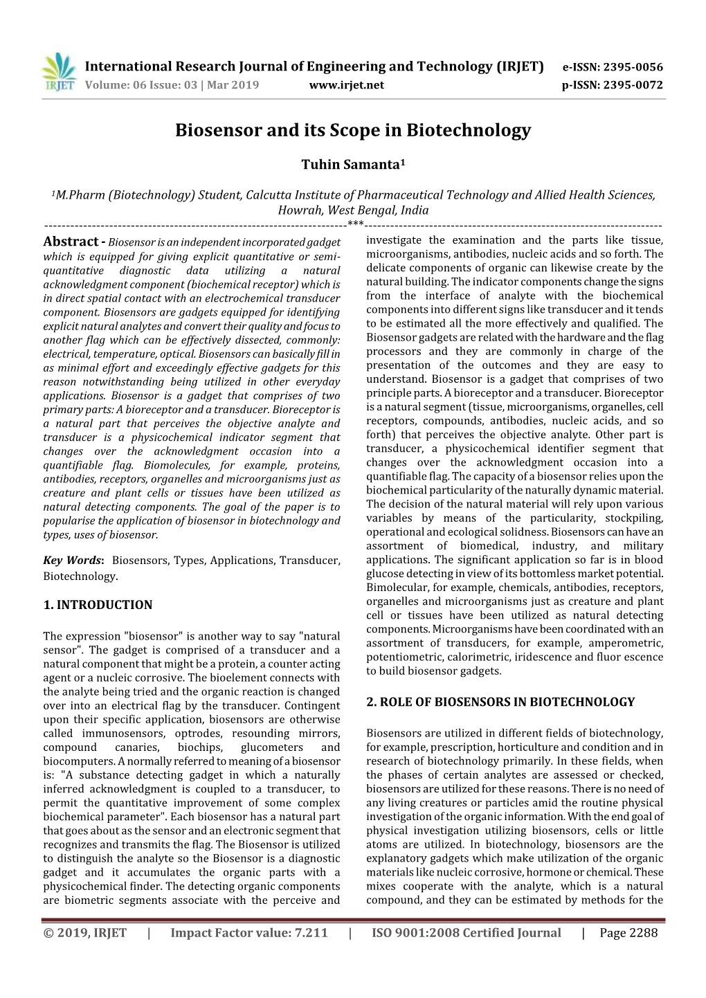 Biosensor and Its Scope in Biotechnology