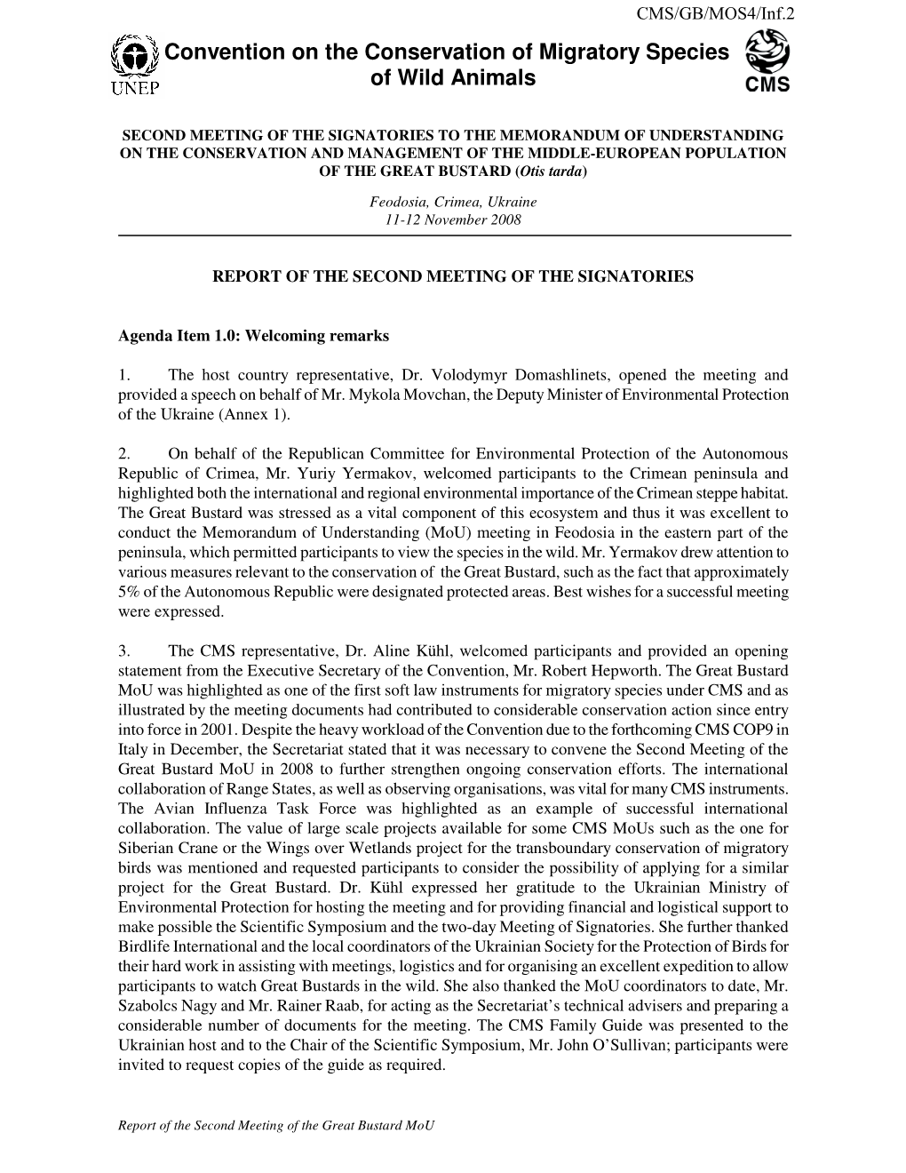 Report of the Second Meeting of the Signatories