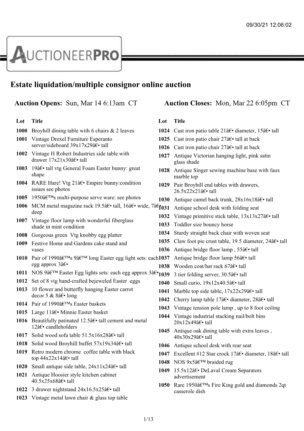 Estate Liquidation/Multiple Consignor Online Auction