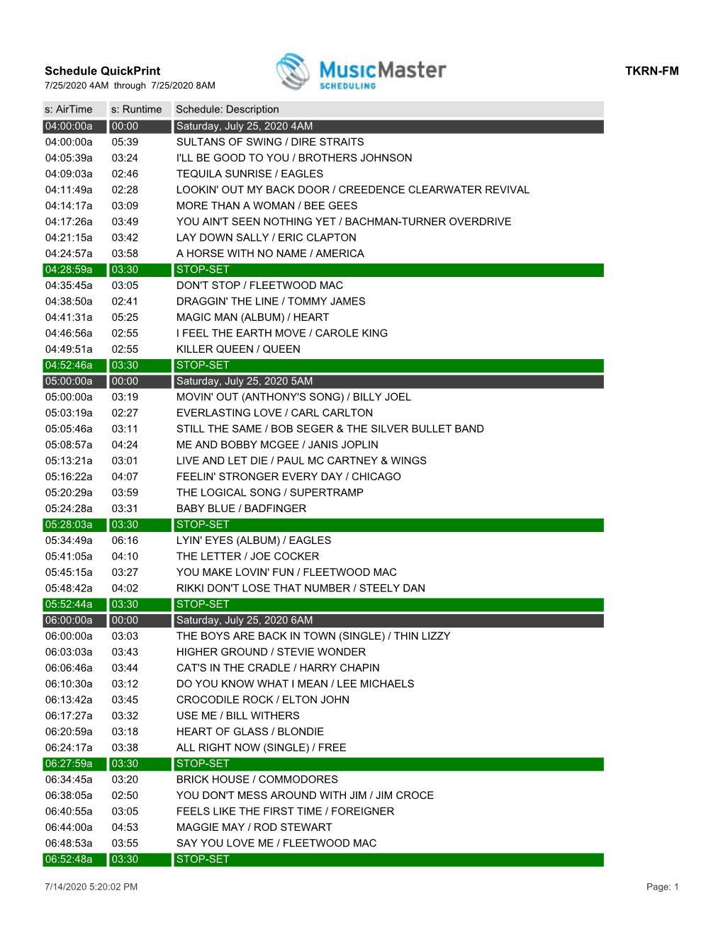 Schedule Quickprint TKRN-FM