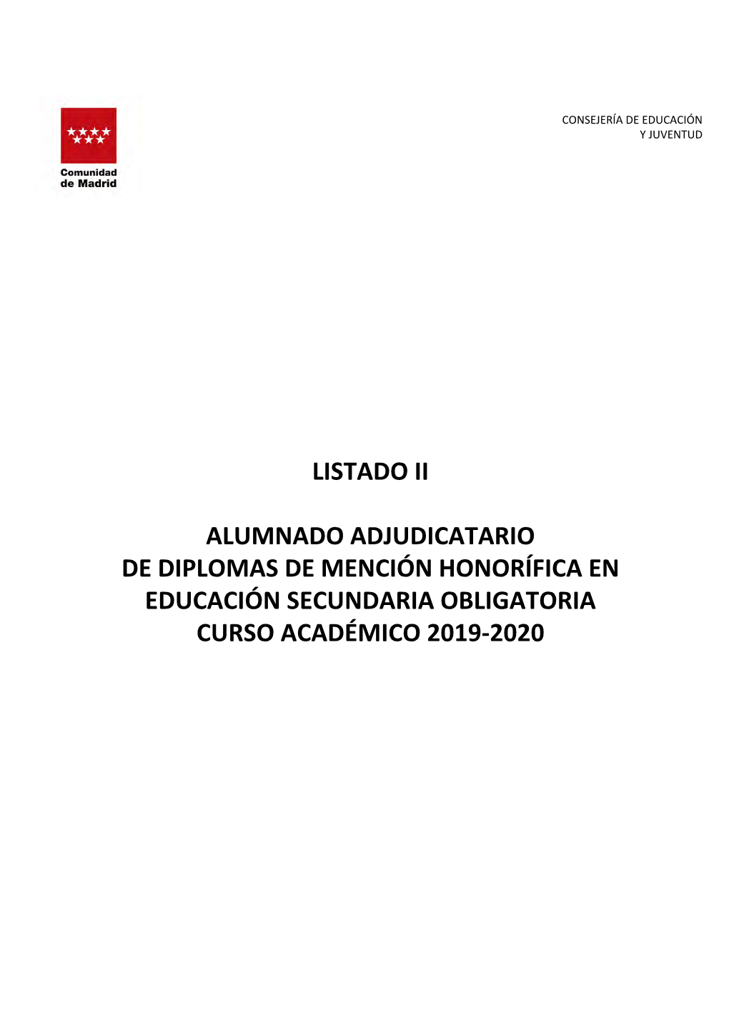 Listado Ii Alumnado Adjudicatario De Diplomas De Mención Honorífica En