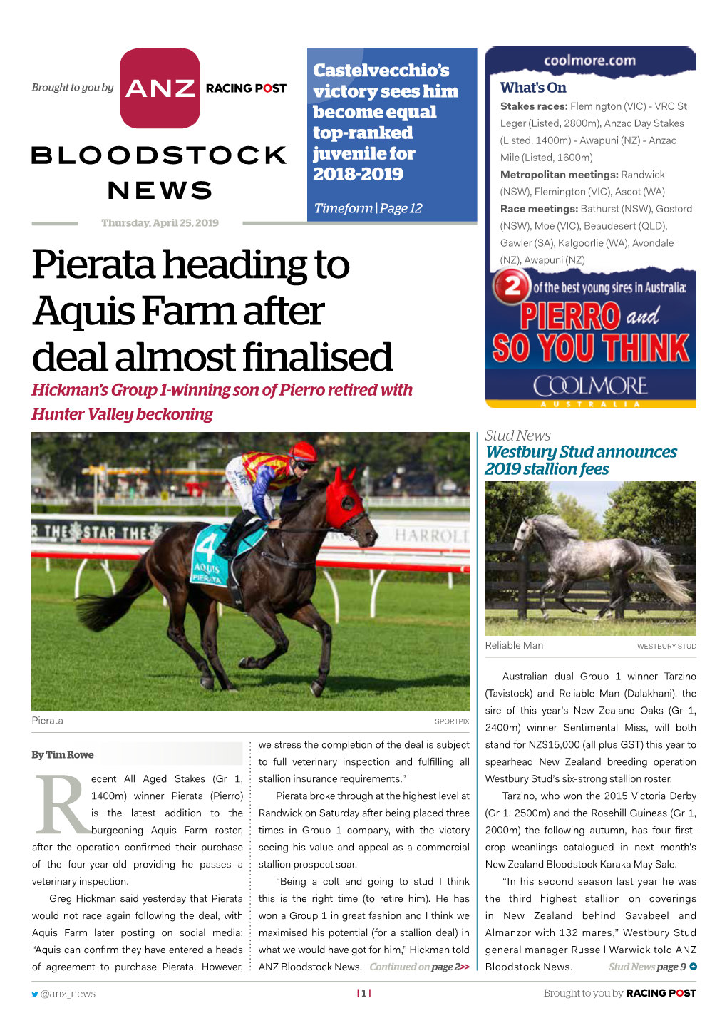 Pierata Heading to Aquis Farm After Deal Almost Finalised | 2 | Thursday, April 25, 2019