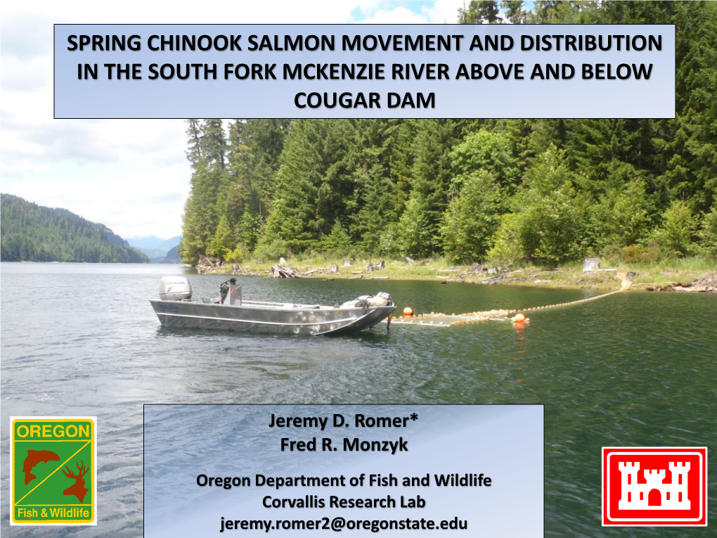 Spring Chinook Salmon Movement and Distribution in the South Fork Mckenzie River Above and Below Cougar Dam