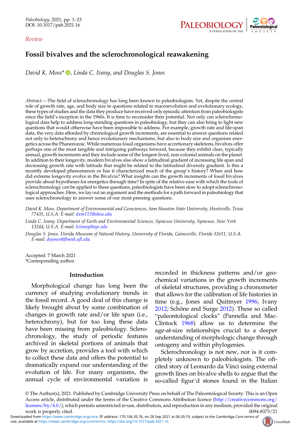 Fossil Bivalves and the Sclerochronological Reawakening