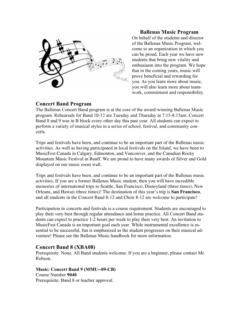 Ballenas Music Program Courses